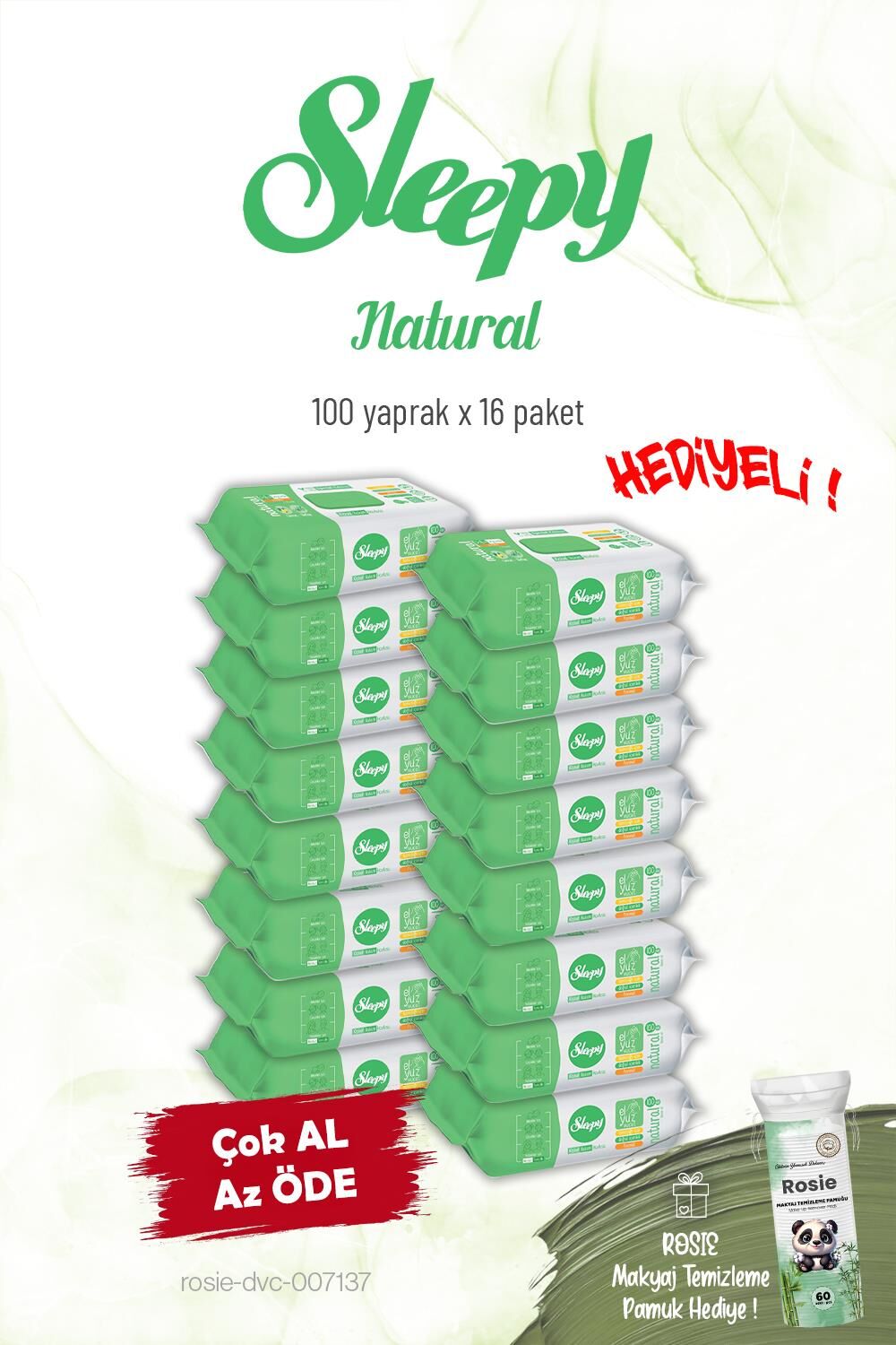 Sleepy 16'lı Natural Kişisel Bakım Havlusu 100'lü ve Rosie