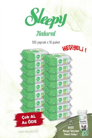 Sleepy 16'lı Natural Kişisel Bakım Havlusu 100'lü ve Rosie