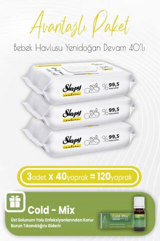 Sleepy Yenidoğan Devam Islak Bebek Havlusu 40 x 3 (120 Yaprak) ve İnhaler Damla (Yeşil)