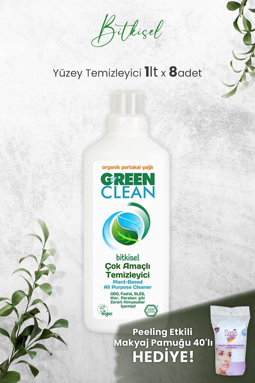 U Green Clean Çok Amaçlı Yüzey Temizleyici Portakallı 1 Litre x 8 Adet ve Hediyeli