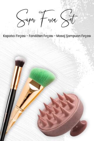 Düvenci Toptan Masaj Şampuan Fırçası Pembe, Oval Yapılı Kapatıcı ve Açılı Fondöten Fırçası