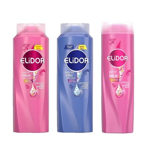 Elidor Superblend Şampuan Güçlü Parlak, 2'si 1 Arada Şampuan ve Saç Bakım Kremi Güçlü Parlak ve Kepeğe Karşı