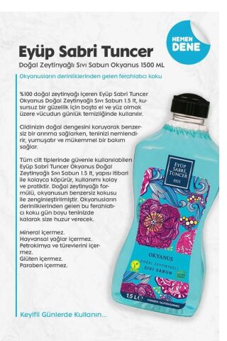 Eyüp Sabri Tuncer Doğal Zeytinyağlı Sıvı Sabun Bodrum Mandalinası+Japon Kiraz+Okyanus 1.5 lt