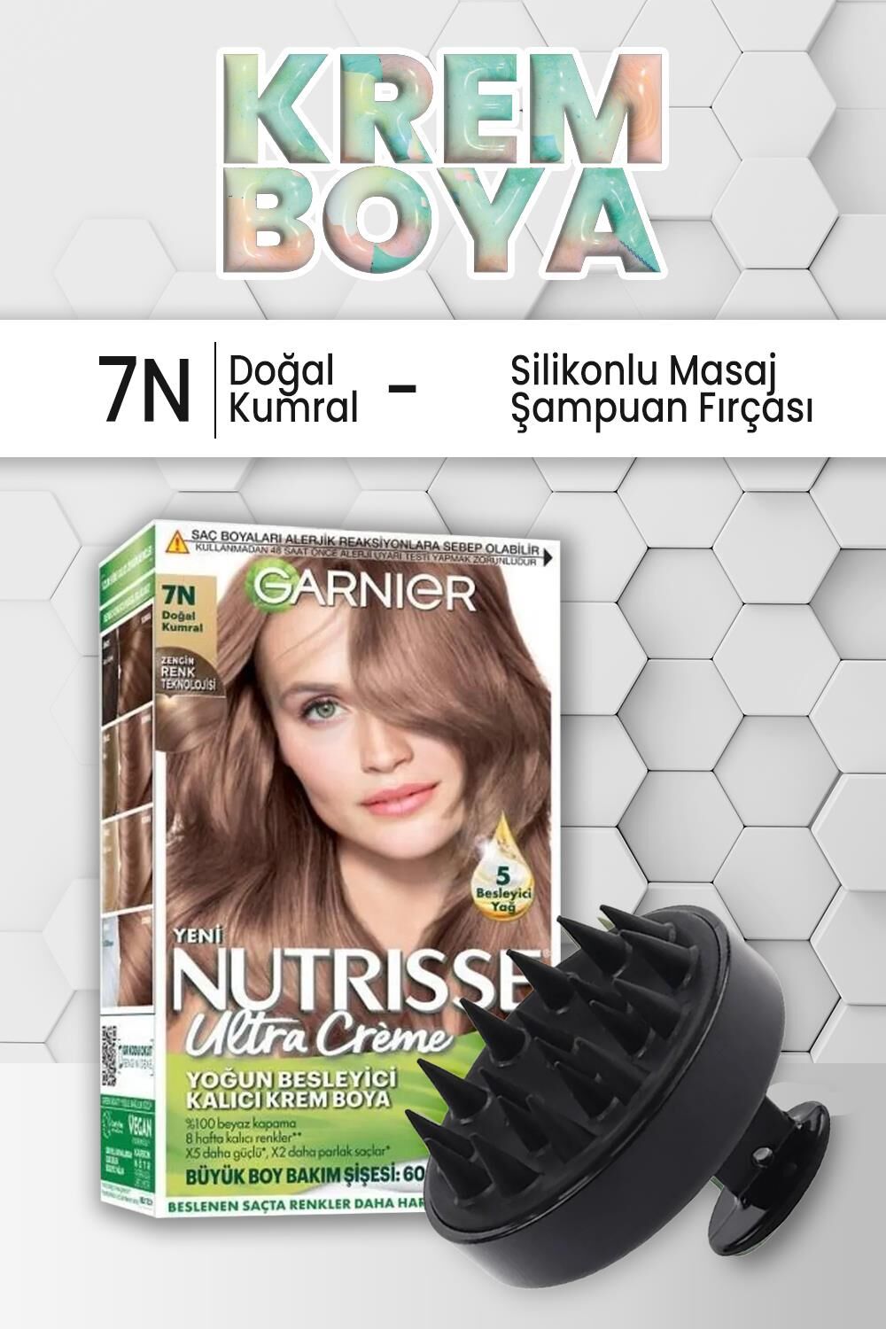 Garnier Nutrisse Krem Saç Boyası 7N Doğal Kumral ve Şampuan Fırçası Siyah