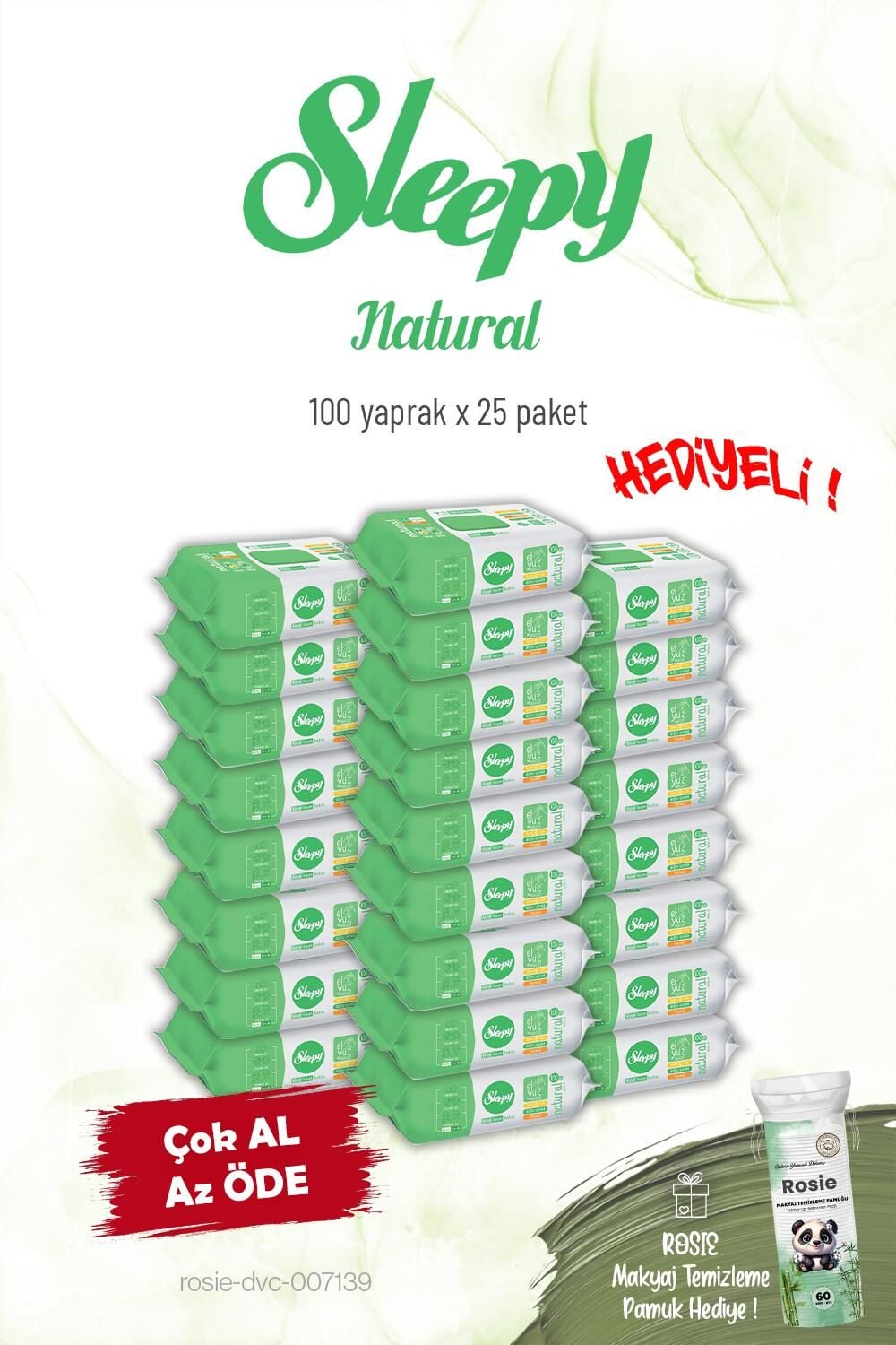 25'li Sleepy Natural Kişisel Bakım Havlusu 100'lü ve Rosie