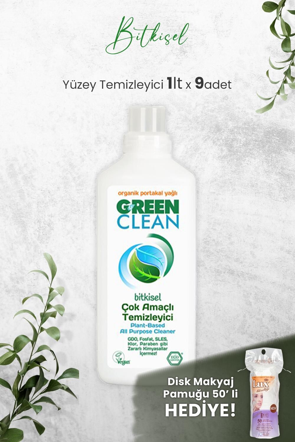 U Green Clean Çok Amaçlı Yüzey Temizleyici Portakallı 1 Litre x 9 Adet ve Hediyeli