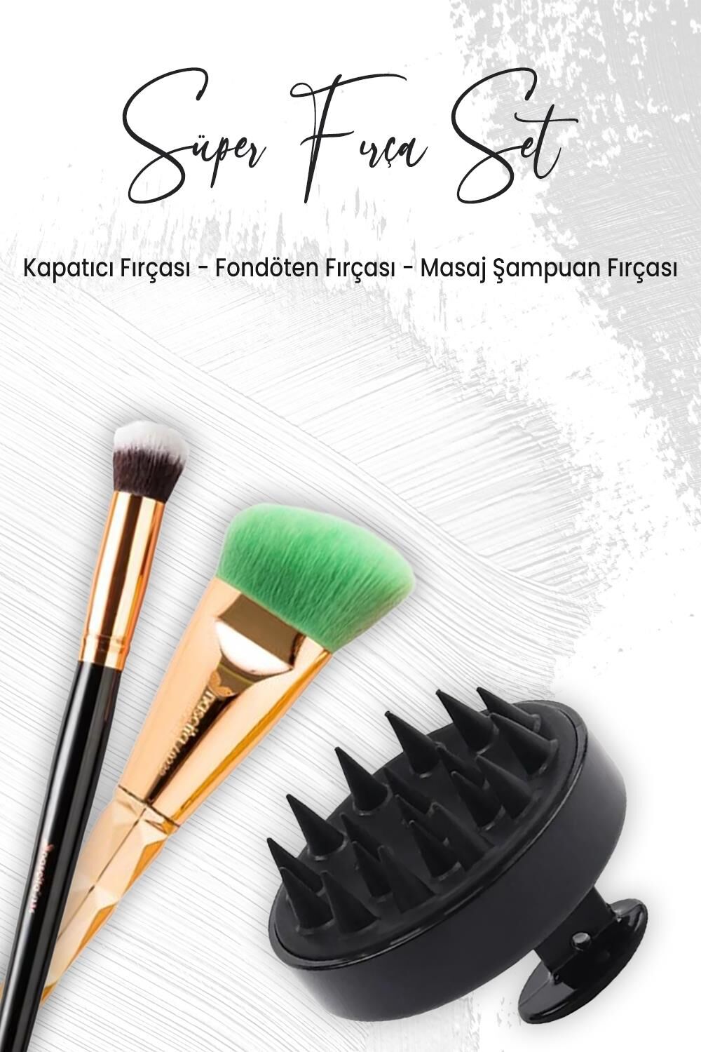 Düvenci Toptan Masaj Şampuan Fırçası Siyah, Oval Yapılı Kapatıcı ve Açılı Fondöten Fırçası