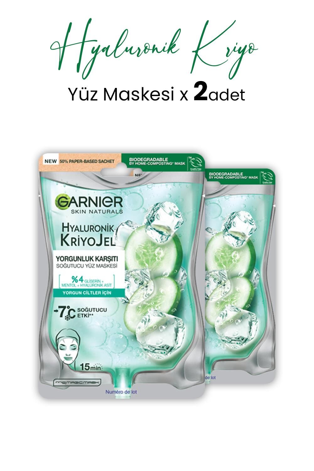 Garnier Soğutucu Yüz Maskesi Hyaluronik Kriyo Jel 27 gr x 2 Adet