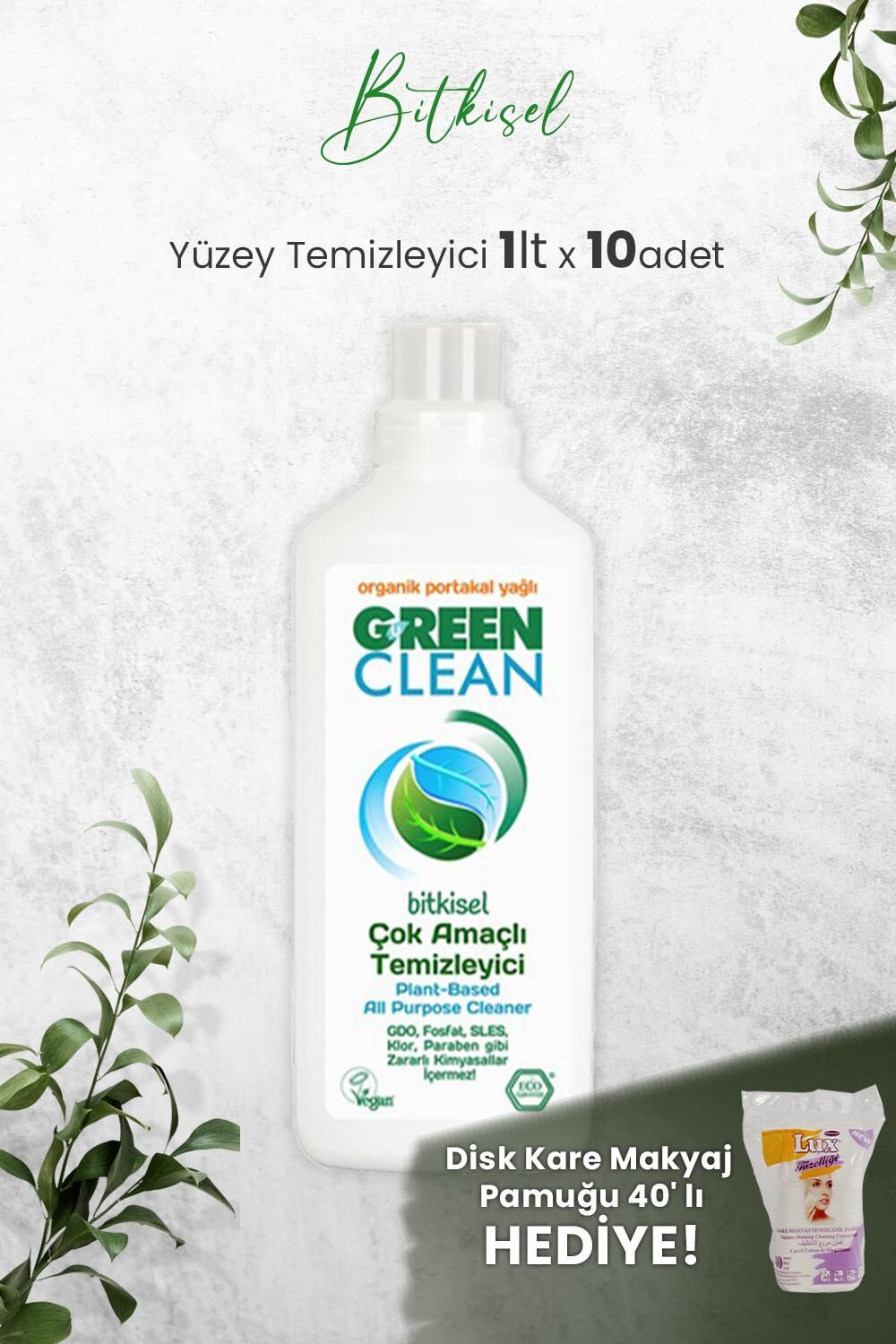 U Green Clean Çok Amaçlı Yüzey Temizleyici Portakallı 1 Litre x 10 Adet ve Hediyeli