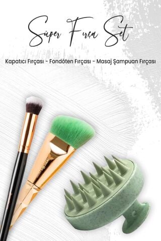 Düvenci Toptan Masaj Şampuan Fırçası Yeşil, Oval Yapılı Kapatıcı ve Açılı Fondöten Fırçası