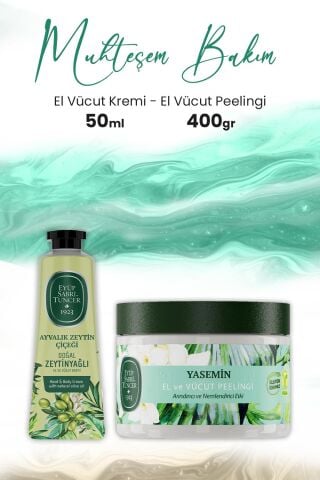 Eyüp Sabri Tuncer El Vücut Peelingi Yasemin 400 gr ve El Vücut Kremi Ayvalık Zeytin Çiçeği 50 ml