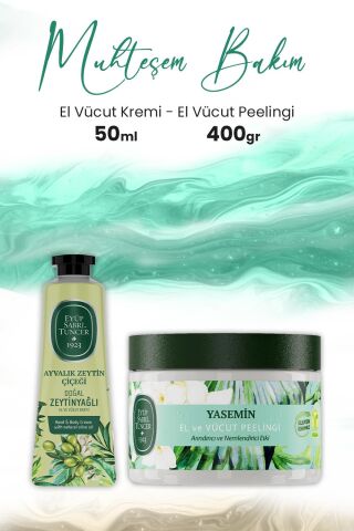 Eyüp Sabri Tuncer El Vücut Peelingi Yasemin 400 gr ve El Vücut Kremi Ayvalık Zeytin Çiçeği 50 ml