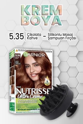 Garnier Nutrisse Krem Saç Boyası 5.35 Çikolata Kahve ve Şampuan Fırçası Siyah