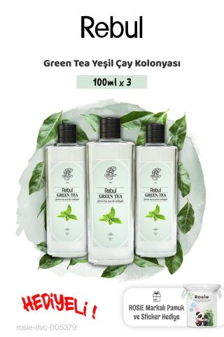 Rebul 3'lü Green Tea Kolonyası 100 Cc (Cam Şişe) Spreyli ve Rosie hediye