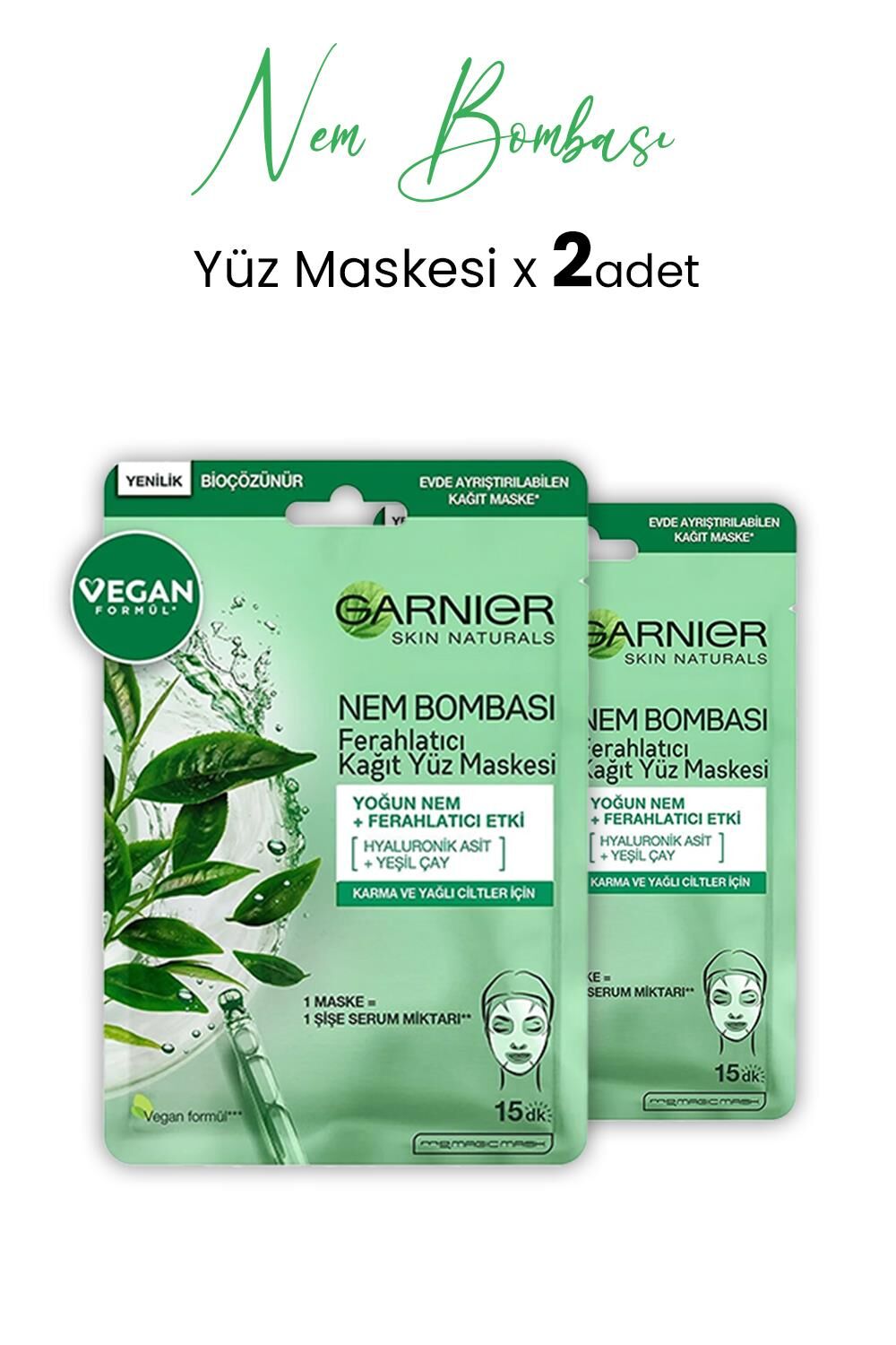 Garnier Kağıt Yüz Maskesi Ferahlatıcı Nem Bombası 28 gr x 2 Adet