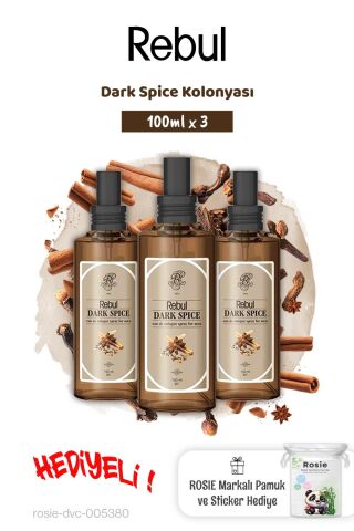 Rebul 3 Adet Dark Spice Spreyli Cam Şişe Kolonya 100 ml ve Rosie hediye