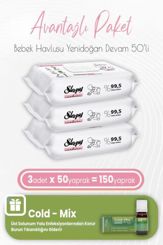 Sleepy Yenidoğan Devam Bebek Bakım Havlusu 50 x 3 (150 Yaprak) ve İnhaler Damla (Yeşil)