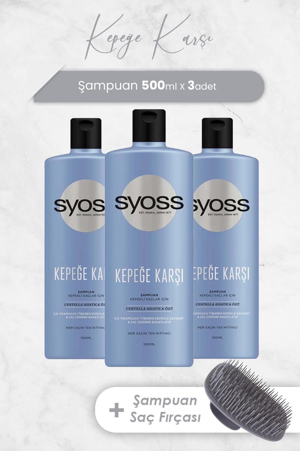 Syoss Kepeğe Karşı Şampuan 500 ml x 3 Adet ve Şampuan Fırçası