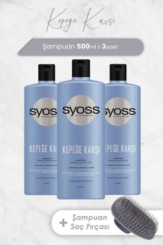Syoss Kepeğe Karşı Şampuan 500 ml x 3 Adet ve Şampuan Fırçası
