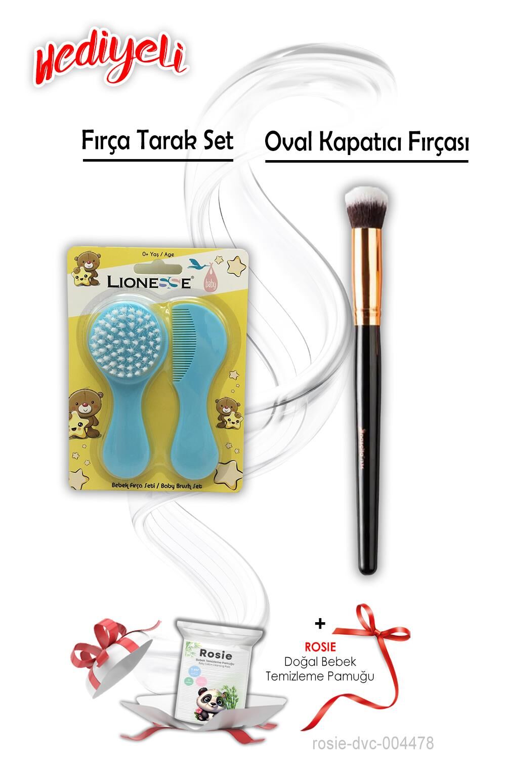 Mavi Fırça Tarak Seti ve Oval Kapatıcı Fırçası ROSIE Hediyeli