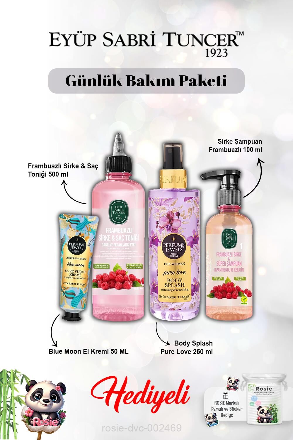 Pure Love Vücut Spreyi, Frambuaz Tonik ve Şampuan, Krem Blue Moon ve Rosie