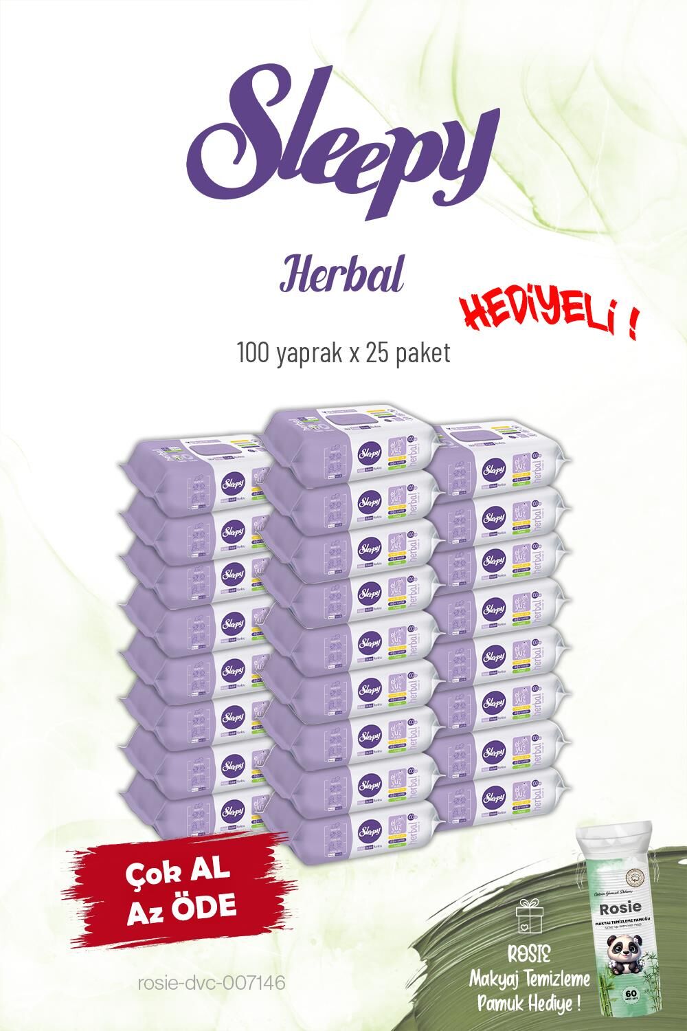 25'li Sleepy Herbal Kişisel Bakım Havlusu 100'lü ve Rosie