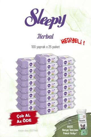 25'li Sleepy Herbal Kişisel Bakım Havlusu 100'lü ve Rosie