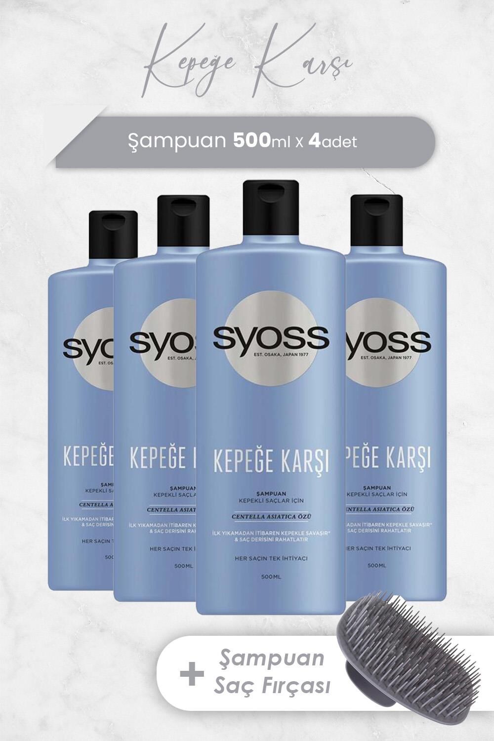 Syoss Kepeğe Karşı Şampuan 500 ml x 4 Adet ve Şampuan Fırçası