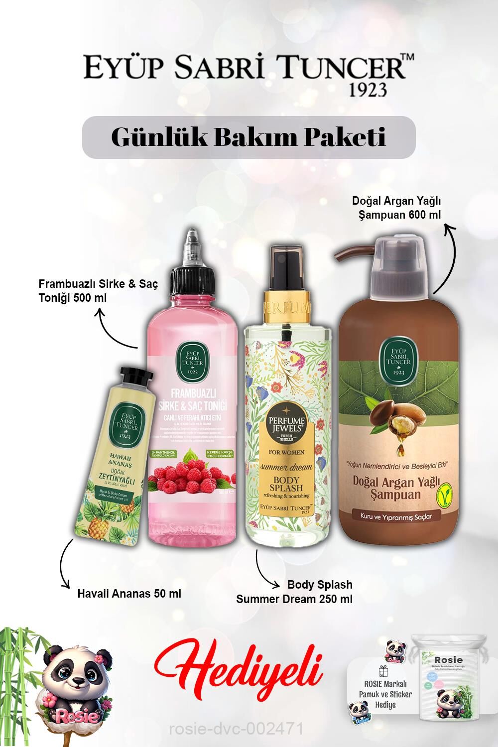 Krem Hawaii Ananas, Summer Dream Vücut Spreyi, Frambuaz Tonik, Argan Şampuan ve Rosie