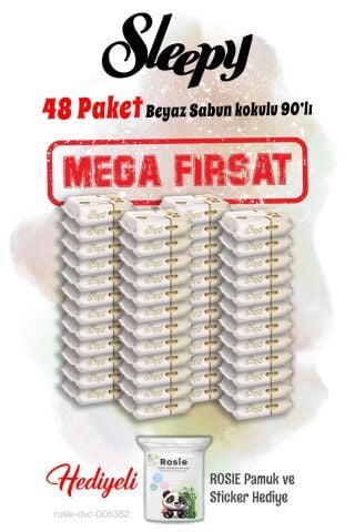Sleepy 90'lı Beyaz Sabun Kokulu Islak havlu Mega 48 paket ve Rosie hediye