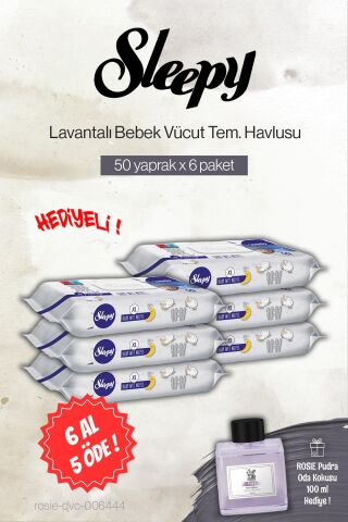 Sleepy 6 AL 5 ÖDE Lavantalı Bebek Vücut Temizleme 50'li, Rosie Pudra Oda Kokusu