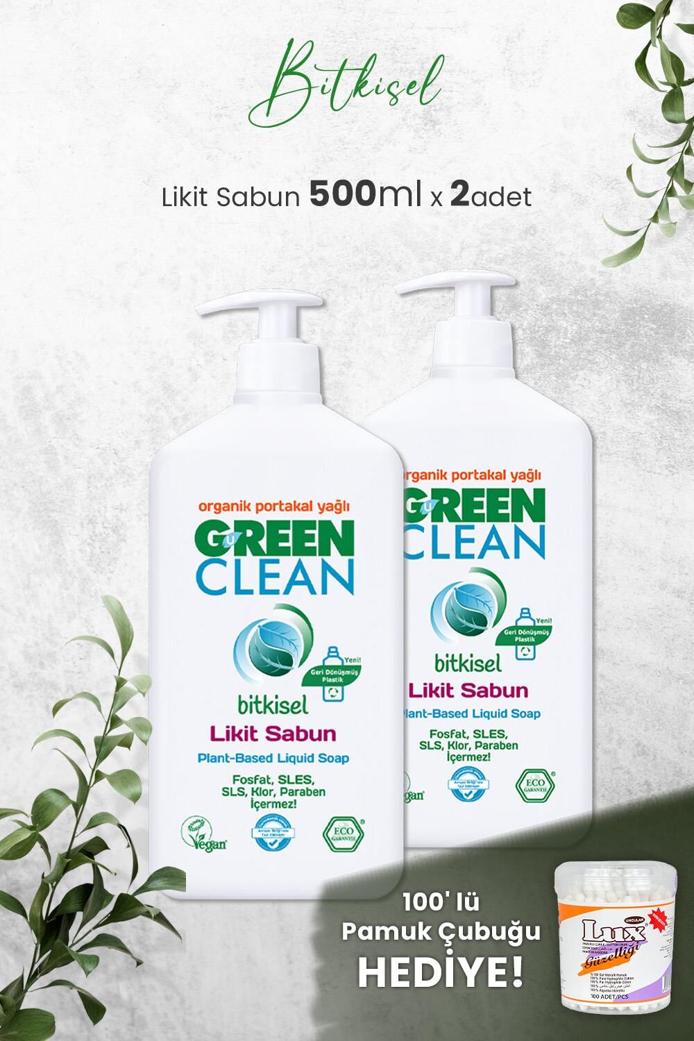 U Green Clean Organik Sıvı Sabun Portakallı 500 ML x 2 Adet ve Hediyeli