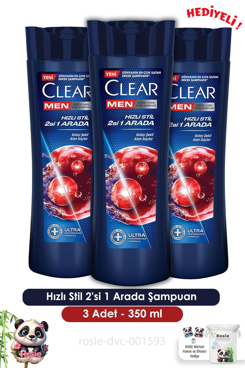 Clear Men 3'lü Hızlı Stil 2'si 1 Arada Şampuan 350 ml  ve ROSIE