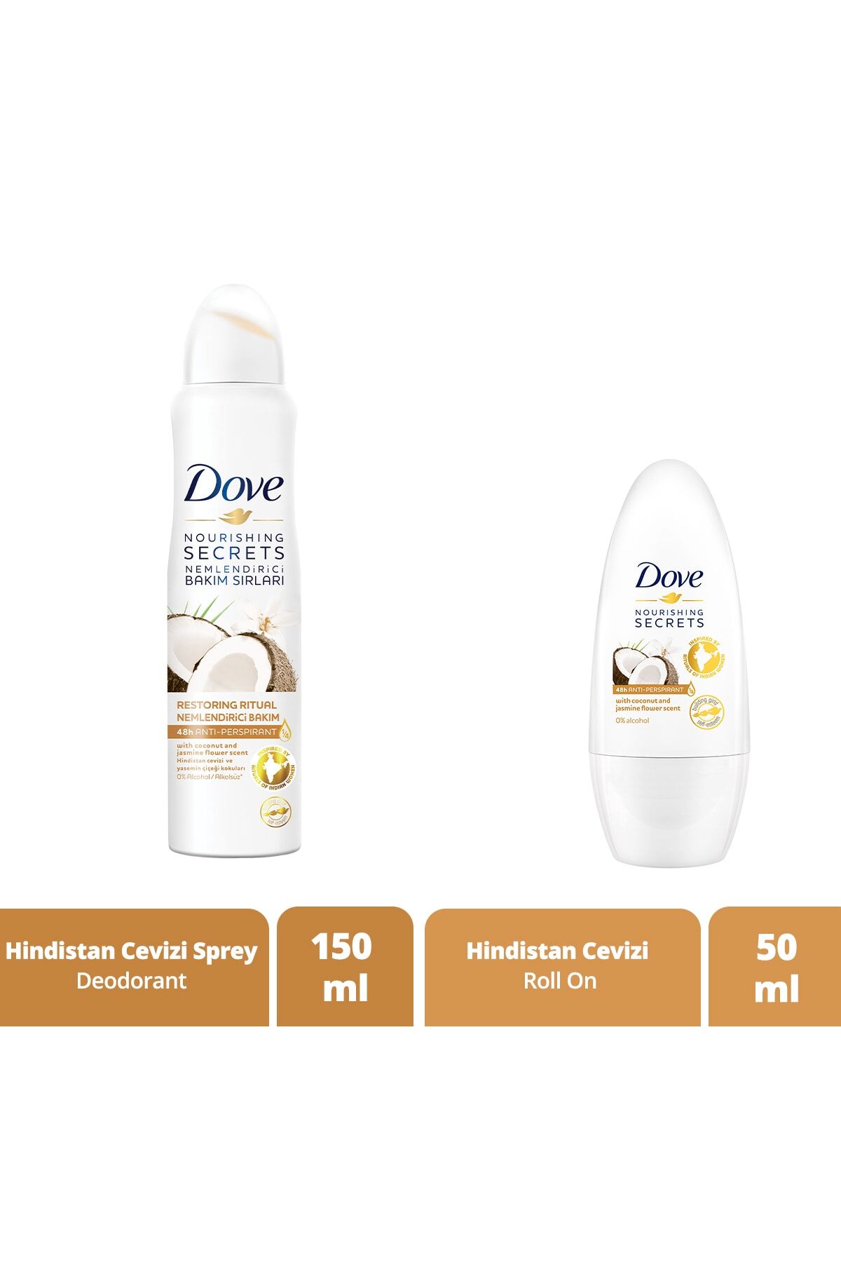 Dove Hindistan Cevizi Kadın Sprey Deodorant 150 ml ve Roll On 50 ml