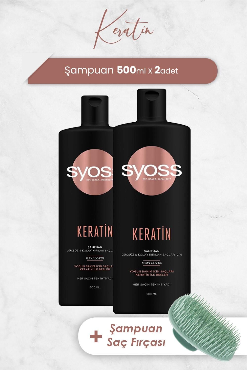 Syoss Şampuan Keratin Mükemmeliği 500 ML x 2 Adet ve Şampuan Fırçası