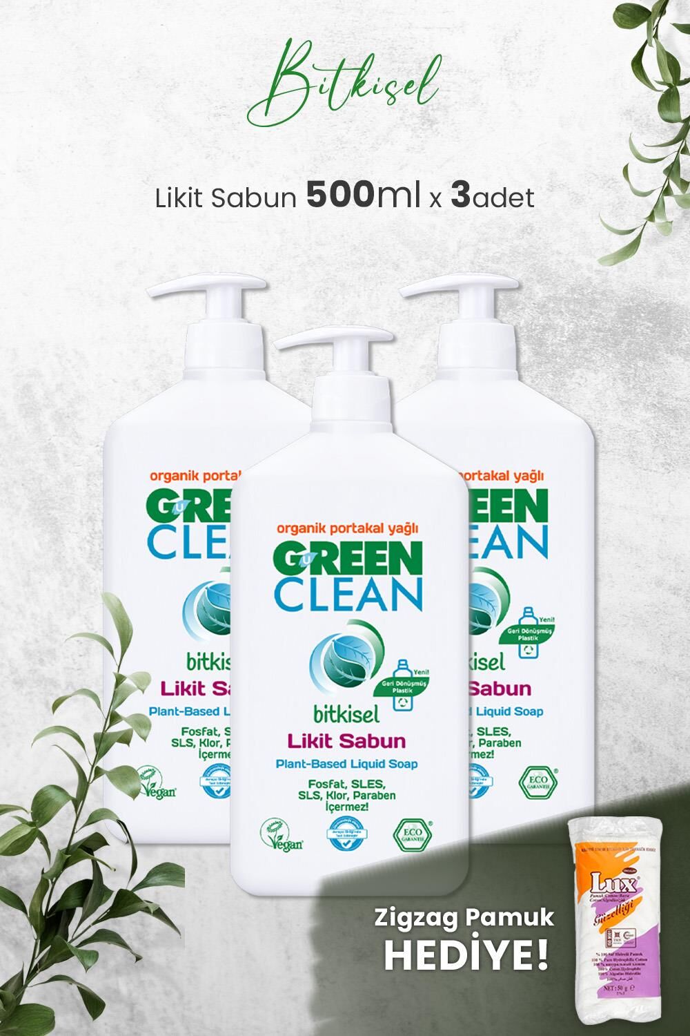 U Green Clean Organik Sıvı Sabun Portakallı 500 ML x 3 Adet ve Hediyeli