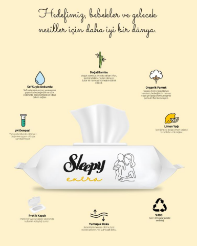 Sleepy 90'lı Extra Islak Bebek Havlusu Mega 48 paket ve Rosie hediye