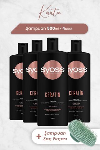 Syoss Şampuan Keratin Mükemmeliği 500 ML x 4 Adet ve Şampuan Fırçası