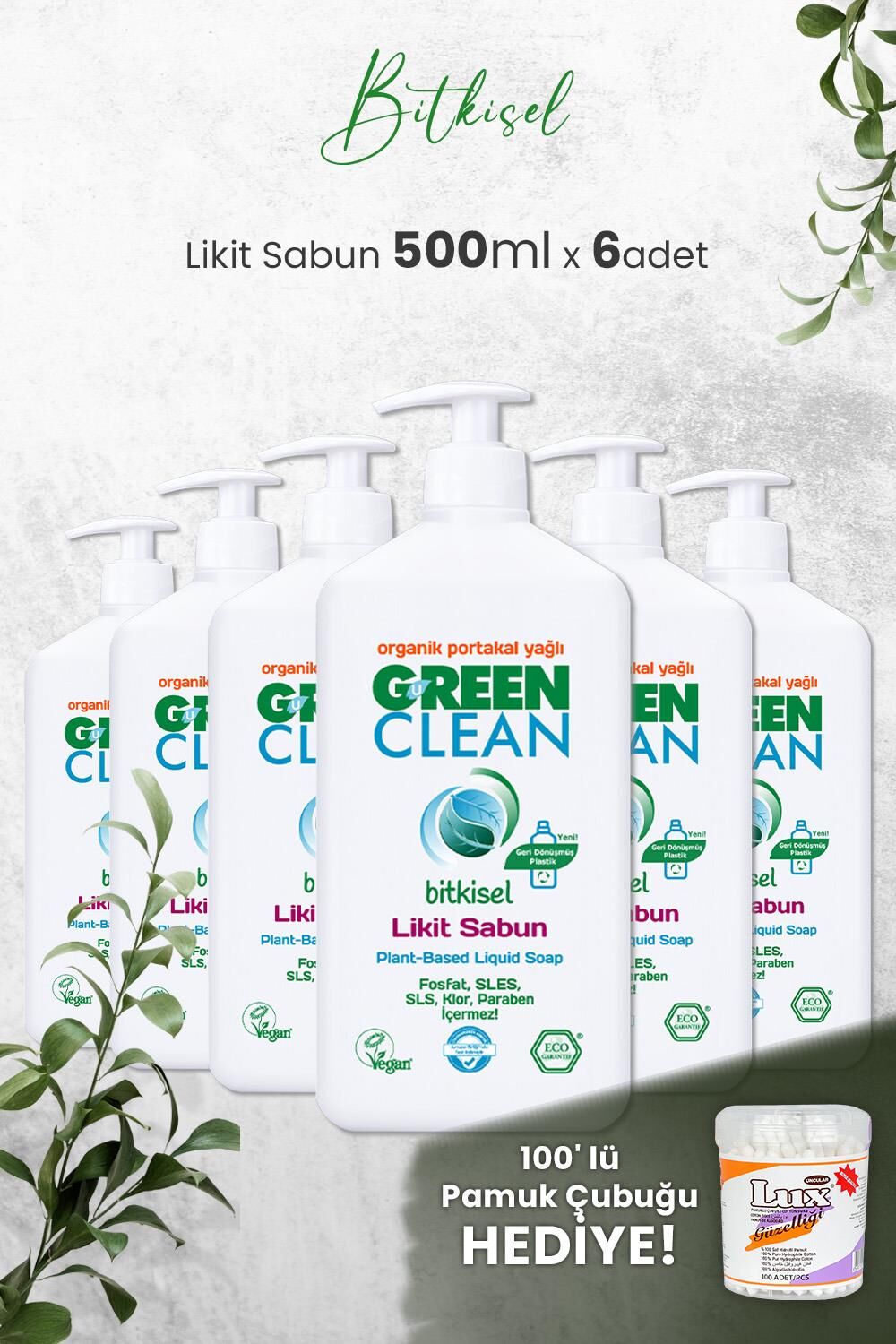 U Green Clean Organik Sıvı Sabun Portakallı 500 ML x 6 Adet ve Hediyeli