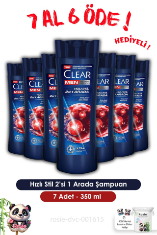 Clear Men 7 AL 6 ÖDE Hızlı Stil 2'si 1 Arada Şampuan 350 ml ve ROSIE