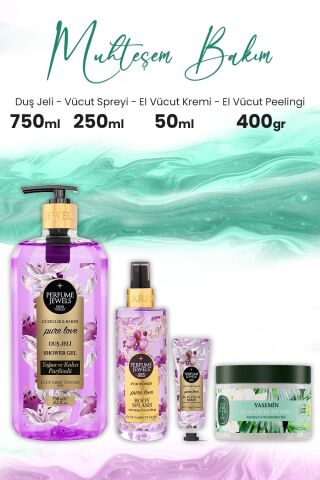 Eyüp Sabri Tuncer Vücut Peeling Yasemin 400 gr, Pure Love El Kremi 50 ml, Duş Jeli 750 ml ve Body Splash 250 ml