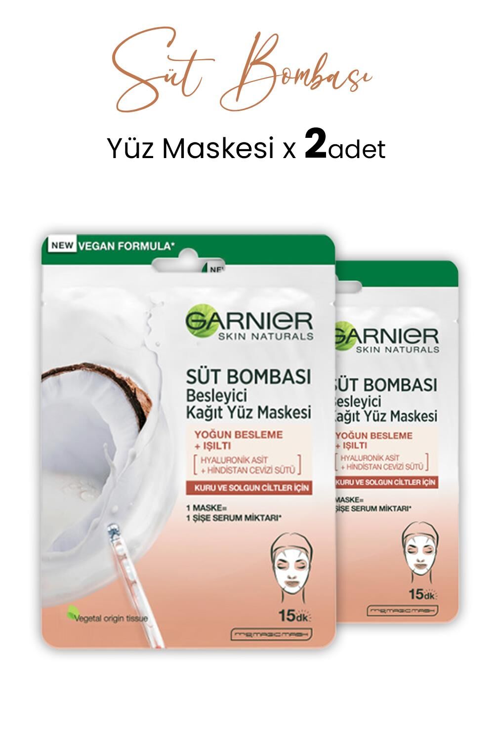Garnier Kağıt Yüz Maskesi Süt Bombası Hindistan Cevizi 28 gr x 2 Adet