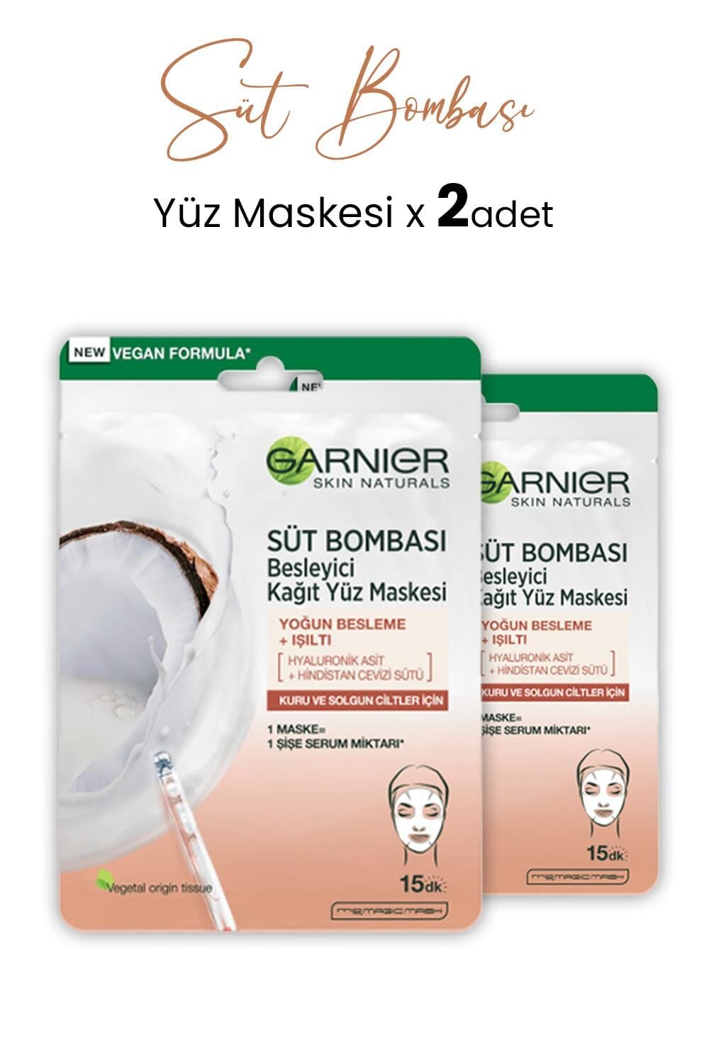 Garnier Kağıt Yüz Maskesi Süt Bombası Hindistan Cevizi 28 gr x 2 Adet
