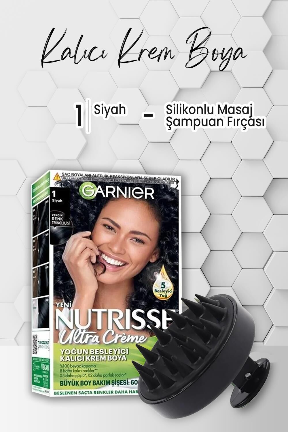 Garnier Nutrisse Krem Saç Boyası 1 Siyah ve Şampuan Fırçası Siyah