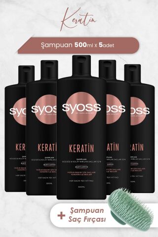 Syoss Şampuan Keratin Mükemmeliği 500 ML x 5 Adet ve Şampuan Fırçası