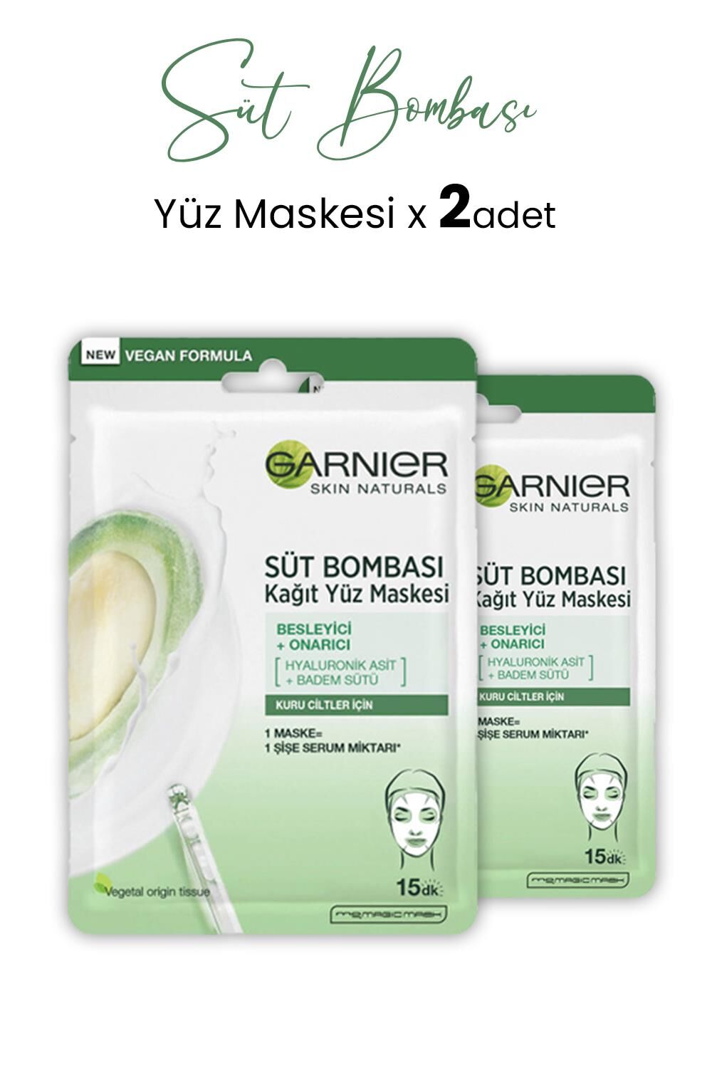 Garnier Kağıt Yüz Maskesi Süt Bombası Badem Sütü 28 gr x 2 Adet