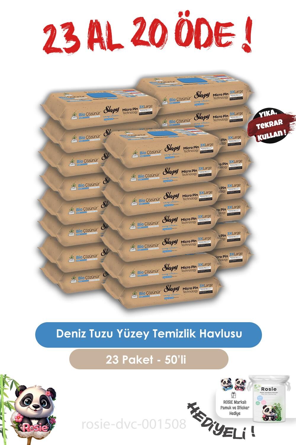 23 AL 20 ÖDE  Sleepy Deniz Tuzu 50'li Bio Çözünür Yüzey Havlu ve ROSIE