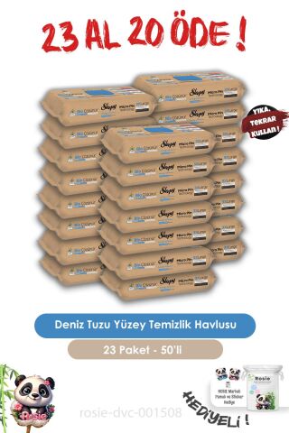 23 AL 20 ÖDE  Sleepy Deniz Tuzu 50'li Bio Çözünür Yüzey Havlu ve ROSIE