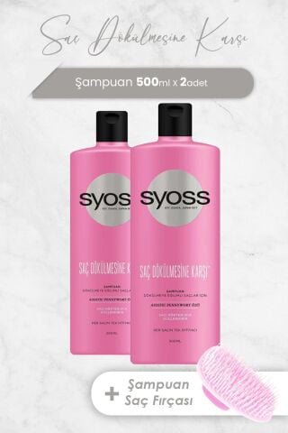 Syoss Şampuan Saç Dökülmesine Karşı 500 ml x 2 Adet ve Şampuan Fırçası