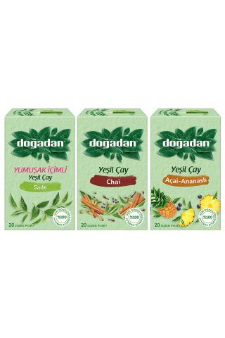Doğadan Yeşil Çay Yumuşak İçimli, Chai ve Açai Ananaslı 20'li